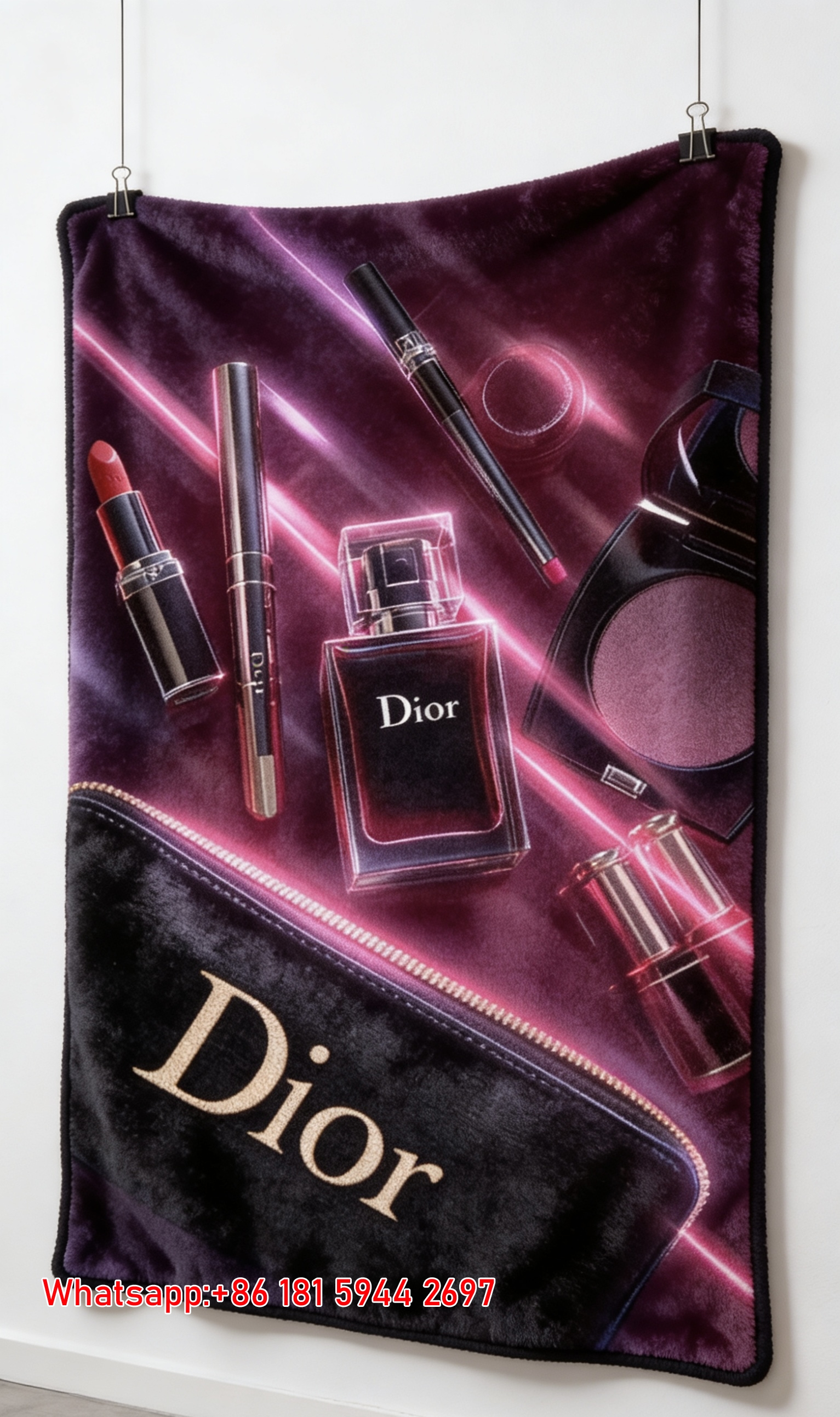 Dior Neon Pink Cosmetic & Perfume Flannel Sofa Throw Blanket D245